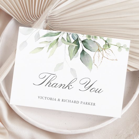Elegant Eucalyptus Leaves Greenery Gold Wedding Bedankkaart