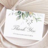 Elegant Eucalyptus Leaves Greenery Gold Wedding Bedankkaart