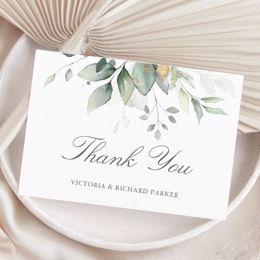 Elegant Eucalyptus Leaves Greenery Gold Wedding Bedankkaart