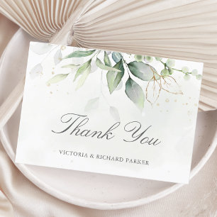 Elegant Eucalyptus Leaves Greenery Gold Wedding Bedankkaart