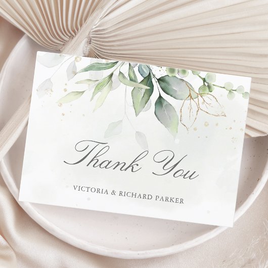 Elegant Eucalyptus Leaves Greenery Gold Wedding Bedankkaart