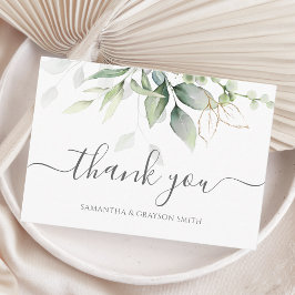 Elegant Eucalyptus Leaves Greenery Gold Wedding Bedankkaart