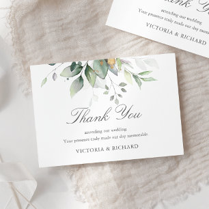 Elegant Eucalyptus Leaves Greenery Gold Wedding Bedankkaart