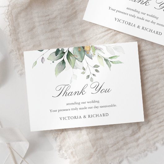 Elegant Eucalyptus Leaves Greenery Gold Wedding Bedankkaart