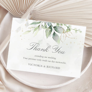 Elegant Eucalyptus Leaves Greenery Gold Wedding Bedankkaart
