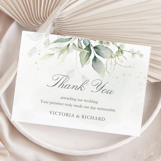 Elegant Eucalyptus Leaves Greenery Gold Wedding Bedankkaart