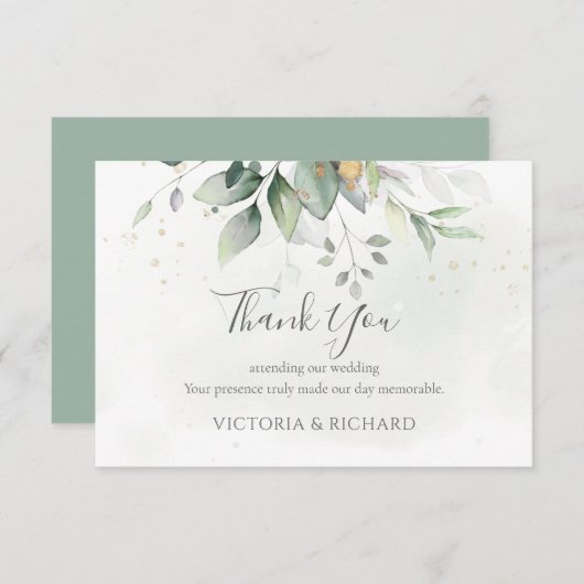 Elegant Eucalyptus Leaves Greenery Gold Wedding Bedankkaart (Voorkant / Achterkant)
