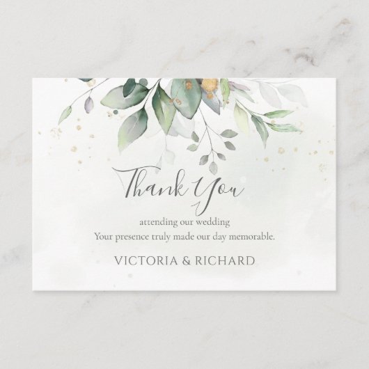 Elegant Eucalyptus Leaves Greenery Gold Wedding Bedankkaart (Voorkant)