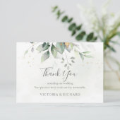 Elegant Eucalyptus Leaves Greenery Gold Wedding Bedankkaart (Staand voorkant)
