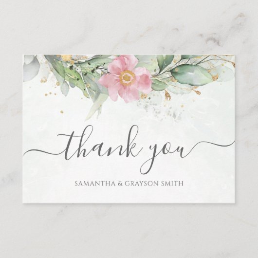 Elegant Eucalyptus Leaves Greenery Gold Wedding Bedankkaart (Voorkant)