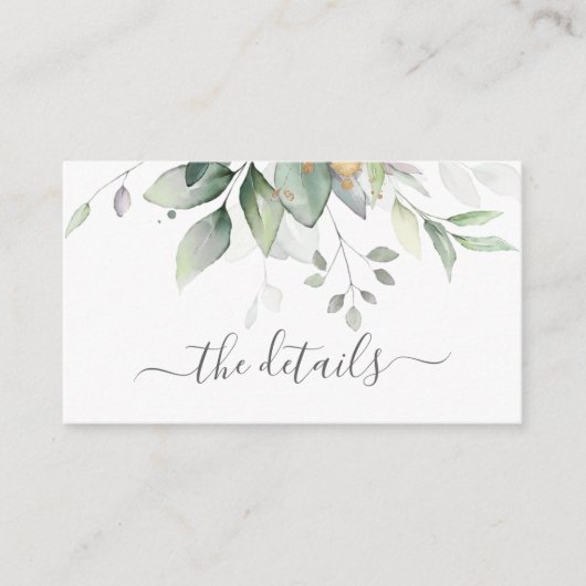 Elegant Eucalyptus Leaves Greenery Gold Wedding Informatiekaartje (Voorkant)