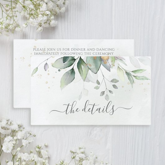 Elegant Eucalyptus Leaves Greenery Gold Wedding Informatiekaartje