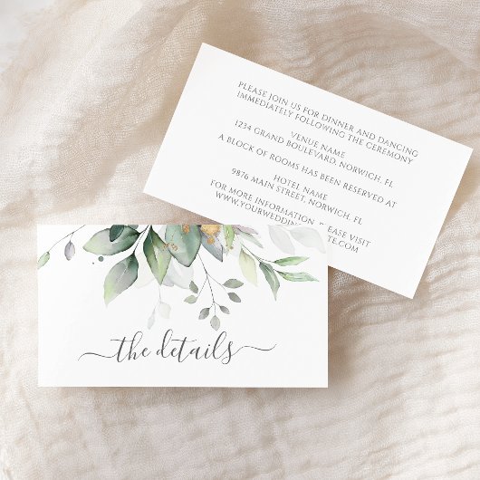 Elegant Eucalyptus Leaves Greenery Gold Wedding Informatiekaartje