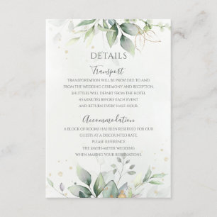 Elegant Eucalyptus Leaves Greenery Gold Wedding Informatiekaartje