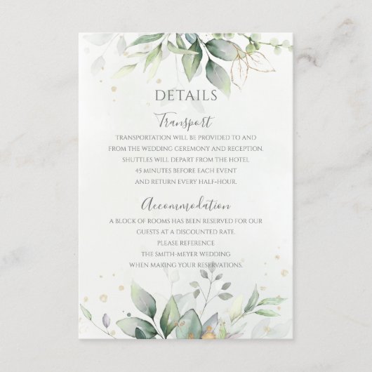 Elegant Eucalyptus Leaves Greenery Gold Wedding Informatiekaartje (Voorkant)