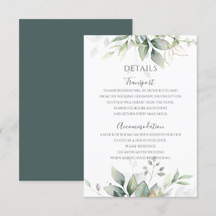 Elegant Eucalyptus Leaves Greenery Gold Wedding Informatiekaartje