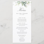 Elegant Eucalyptus Leaves Greenery Gold Wedding Menu (Voorkant)