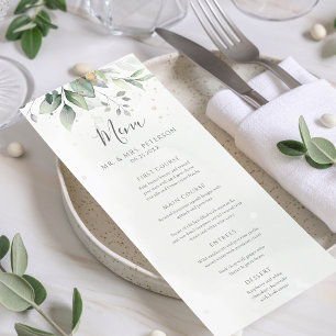Elegant Eucalyptus Leaves Greenery Gold Wedding Menu
