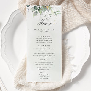 Elegant Eucalyptus Leaves Greenery Gold Wedding Menu