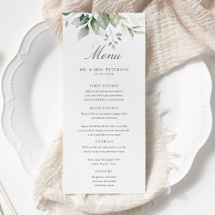 Elegant Eucalyptus Leaves Greenery Gold Wedding Menu