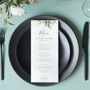 Elegant Eucalyptus Leaves Greenery Gold Wedding Menu