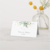 Elegant Eucalyptus Leaves Greenery Gold Wedding Plaatskaartje (Achterkant)