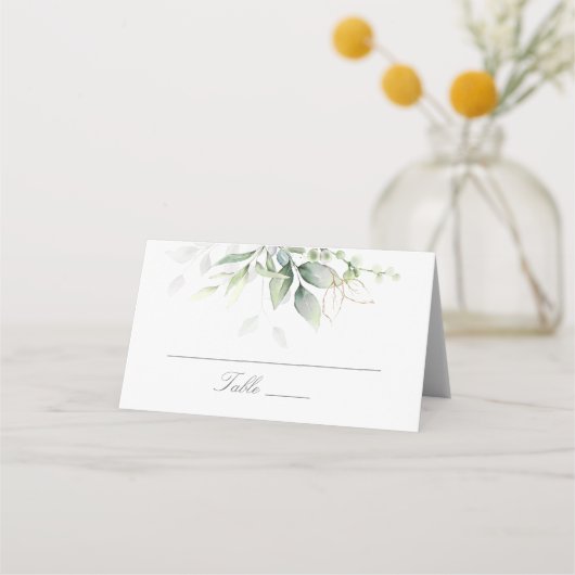 Elegant Eucalyptus Leaves Greenery Gold Wedding Plaatskaartje (Voorkant)