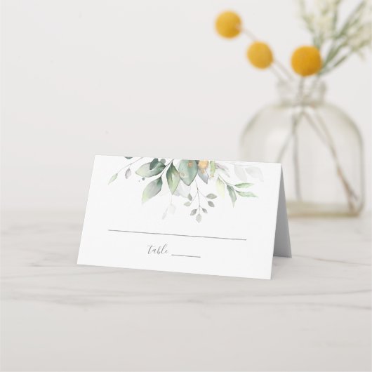 Elegant Eucalyptus Leaves Greenery Gold Wedding Plaatskaartje (Voorkant)