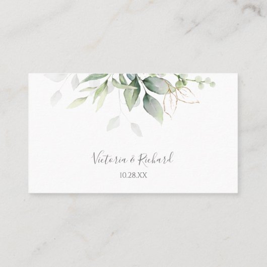 Elegant Eucalyptus Leaves Greenery Gold Wedding Plaatskaartje (Achterkant)