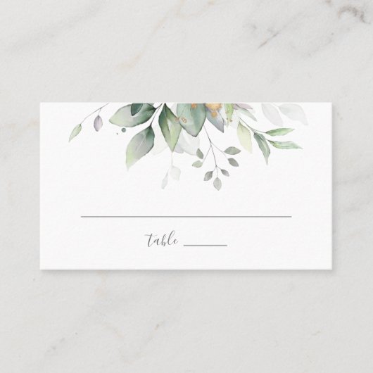 Elegant Eucalyptus Leaves Greenery Gold Wedding Plaatskaartje (Voorkant)