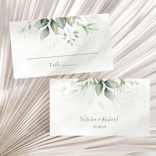 Elegant Eucalyptus Leaves Greenery Gold Wedding Plaatskaartje