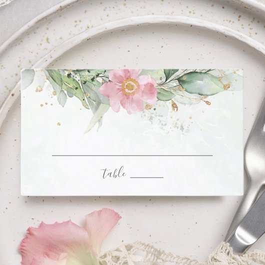 Elegant Eucalyptus Leaves Greenery Gold Wedding Plaatskaartje