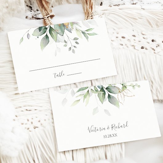 Elegant Eucalyptus Leaves Greenery Gold Wedding Plaatskaartje