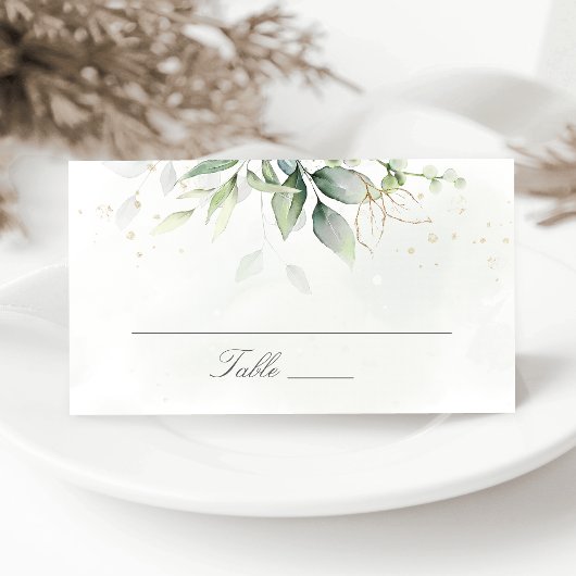 Elegant Eucalyptus Leaves Greenery Gold Wedding Plaatskaartje
