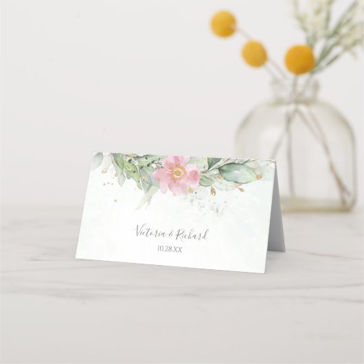 Elegant Eucalyptus Leaves Greenery Gold Wedding Plaatskaartje (Achterkant)