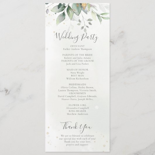 Elegant Eucalyptus Leaves Greenery Gold Wedding Programmakaart (Achterkant)