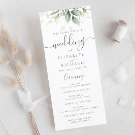 Elegant Eucalyptus Leaves Greenery Gold Wedding Programmakaart