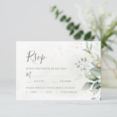 Elegant Eucalyptus Leaves Greenery Gold Wedding RSVP Kaartje (Staand voorkant)