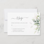 Elegant Eucalyptus Leaves Greenery Gold Wedding RSVP Kaartje (Voorkant)