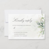 Elegant Eucalyptus Leaves Greenery Gold Wedding RSVP Kaartje (Voorkant)