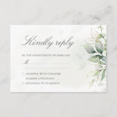 Elegant Eucalyptus Leaves Greenery Gold Wedding RSVP Kaartje (Voorkant)
