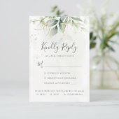 Elegant Eucalyptus Leaves Greenery Gold Wedding RSVP Kaartje (Staand voorkant)