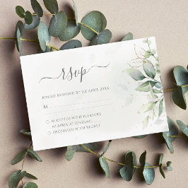 Elegant Eucalyptus Leaves Greenery Gold Wedding RSVP Kaartje
