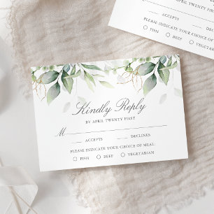 Elegant Eucalyptus Leaves Greenery Gold Wedding RSVP Kaartje