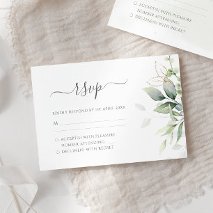 Elegant Eucalyptus Leaves Greenery Gold Wedding RSVP Kaartje