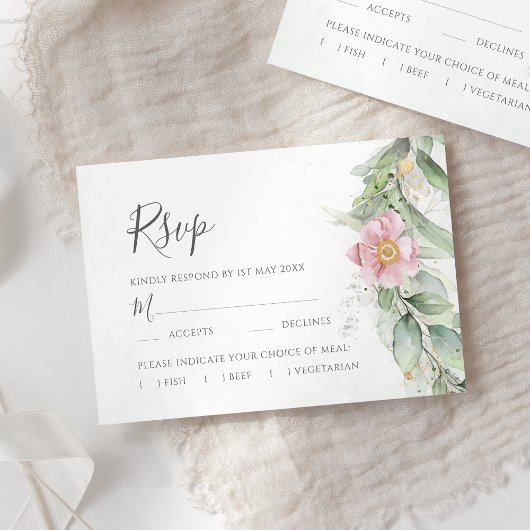 Elegant Eucalyptus Leaves Greenery Gold Wedding RSVP Kaartje