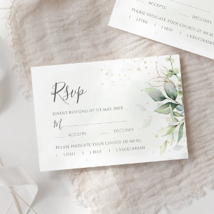 Elegant Eucalyptus Leaves Greenery Gold Wedding RSVP Kaartje