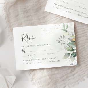 Elegant Eucalyptus Leaves Greenery Gold Wedding RSVP Kaartje