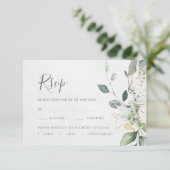 Elegant Eucalyptus Leaves Greenery Gold Wedding RSVP Kaartje (Staand voorkant)
