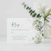 Elegant Eucalyptus Leaves Greenery Gold Wedding RSVP Kaartje (Staand voorkant)
